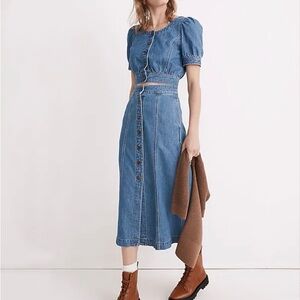 Madewell Denim Button-Front A-Line Midi Skirt